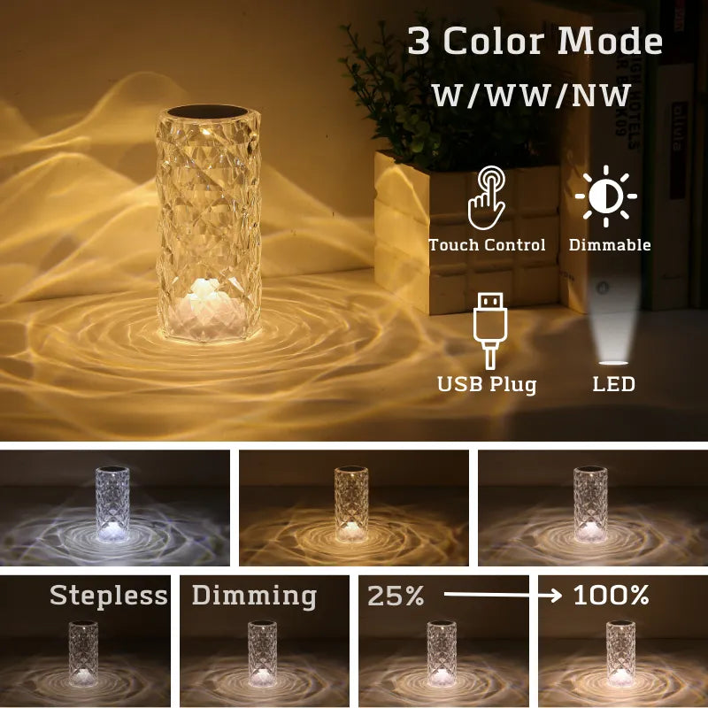 Crystal Rose Diamond Table Lamp With Touch Control