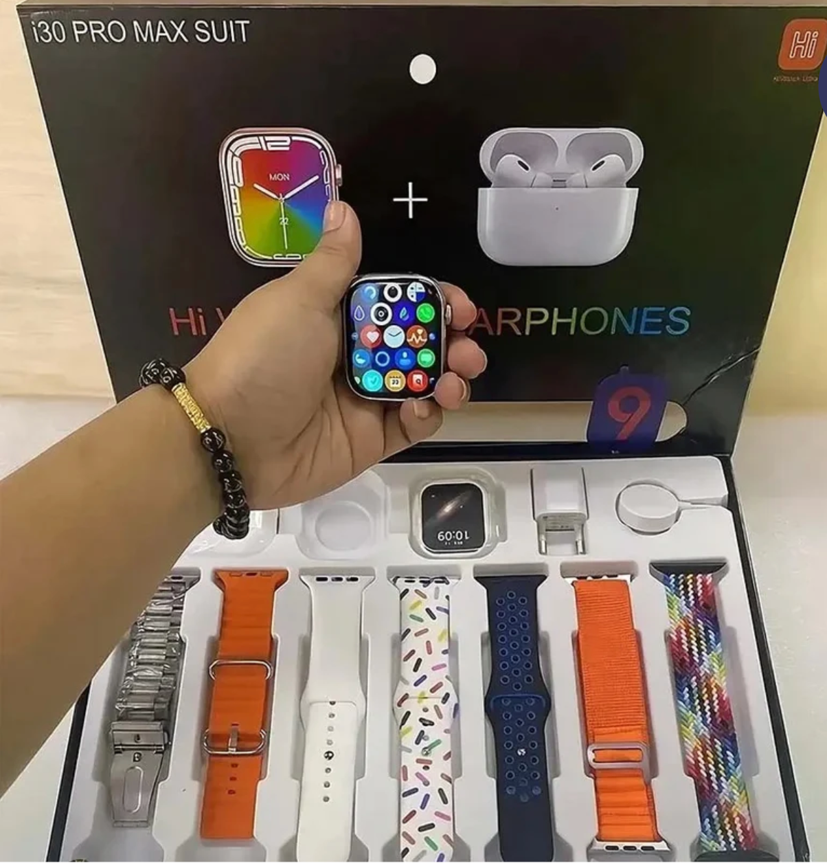 i30 Pro Max Suit 11 in 1 Set Smart Watch with Airpods